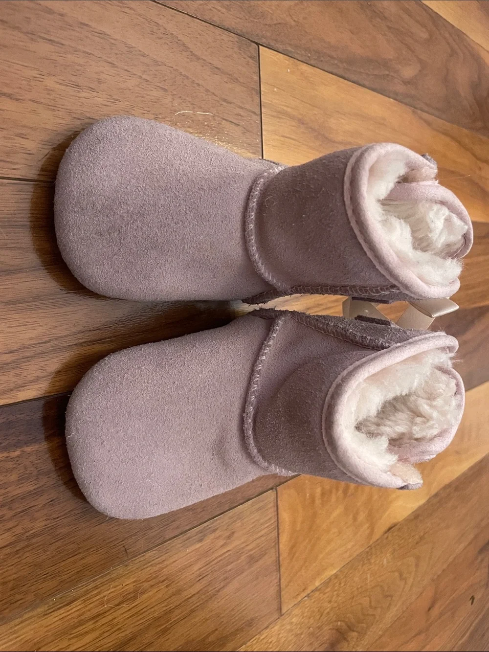 UGG Kids Blush Pink Sheepskin Booties with Satin Bows